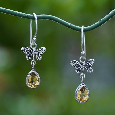 Alternate image for Butterfly-Themed Citrine Sterling Silver Dangle Earrings Radiant Flutter