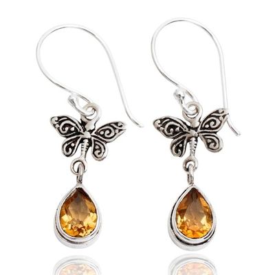 Alternate image for Butterfly-Themed Citrine Sterling Silver Dangle Earrings Radiant Flutter