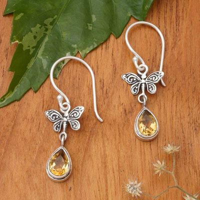 Alternate image for Butterfly-Themed Citrine Sterling Silver Dangle Earrings Radiant Flutter
