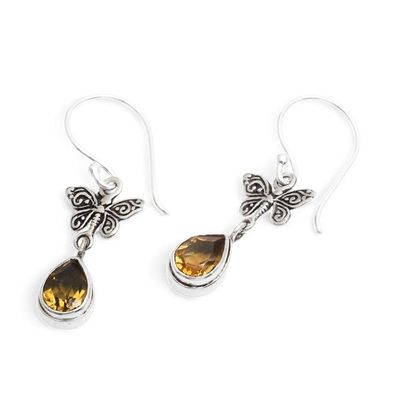 Alternate image for Butterfly-Themed Citrine Sterling Silver Dangle Earrings Radiant Flutter