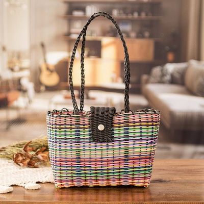 Alternate image for Eco-Friendly Hand-Woven Recycled Vinyl Cord Tote Bag Colors of Happiness