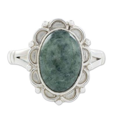Alternate image for Guatemalan Hand Crafted Light Green Jade Ring Dahlia