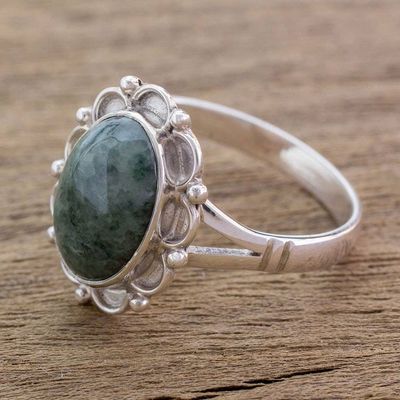 Alternate image for Guatemalan Hand Crafted Light Green Jade Ring Dahlia