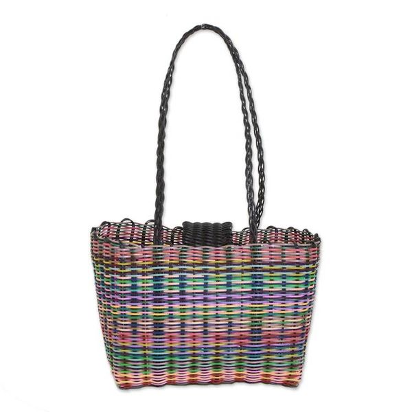 Alternate image for Eco-Friendly Hand-Woven Recycled Vinyl Cord Tote Bag Colors of Happiness