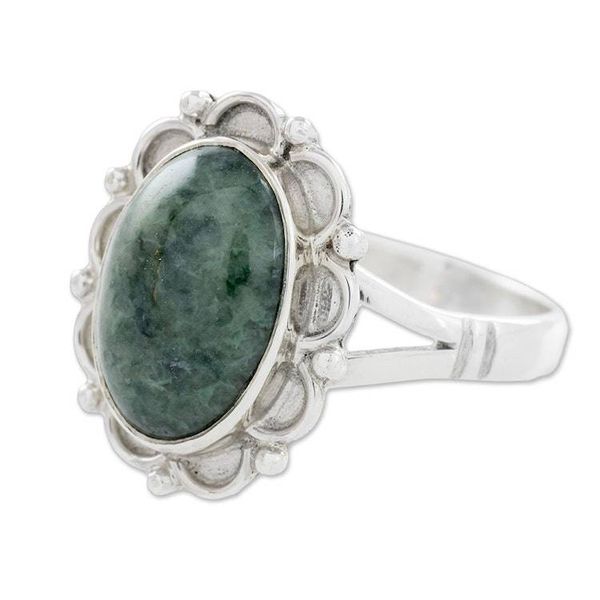 Alternate image for Guatemalan Hand Crafted Light Green Jade Ring Dahlia