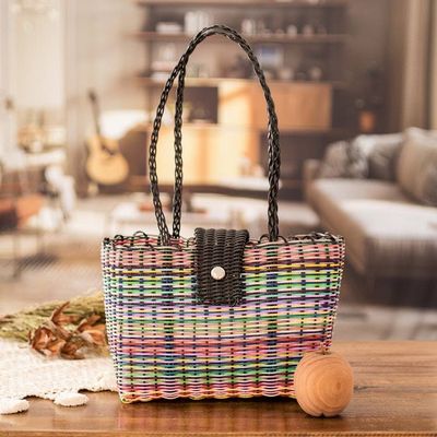 Alternate image for Eco-Friendly Hand-Woven Recycled Vinyl Cord Tote Bag Colors of Happiness