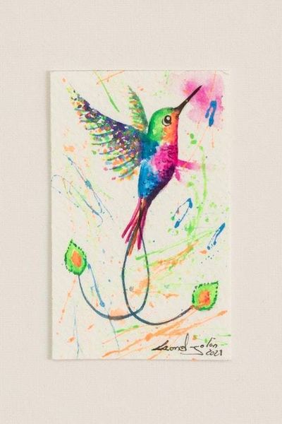Primary image for Original Hummingbird Watercolor Painting Colorful Hummingbird