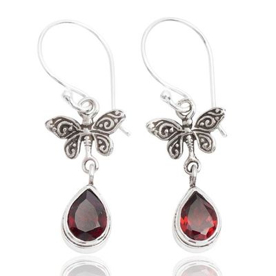 Alternate image for Butterfly-Inspired 2-Carat Garnet Silver Dangle Earrings Fiery Flutter