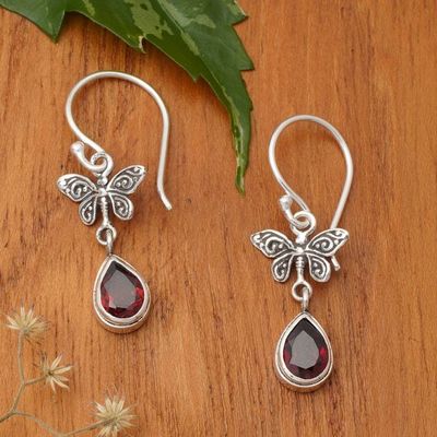 Alternate image for Butterfly-Inspired 2-Carat Garnet Silver Dangle Earrings Fiery Flutter