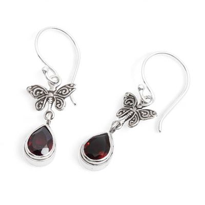 Alternate image for Butterfly-Inspired 2-Carat Garnet Silver Dangle Earrings Fiery Flutter