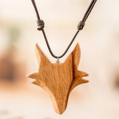 Alternate image for Hand-Carved Adjustable Cedarwood Fox Pendant Necklace Nocturnal Fox