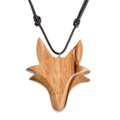 Alternate image for Hand-Carved Adjustable Cedarwood Fox Pendant Necklace Nocturnal Fox