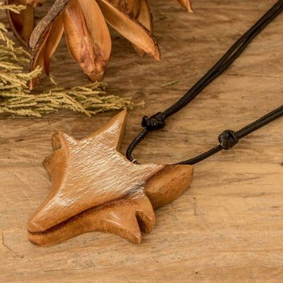 Alternate image for Hand-Carved Adjustable Cedarwood Fox Pendant Necklace Nocturnal Fox