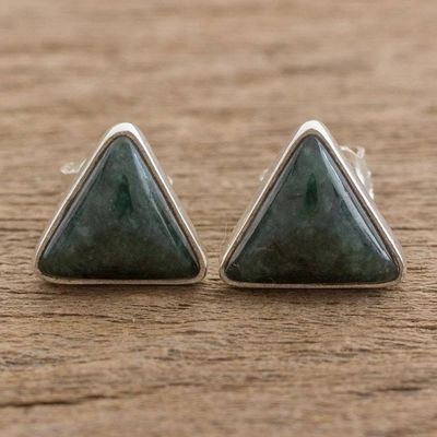 Alternate image for Trianglular Dark Green Jade Stud Earrings from Guatemala Dark Green Triangle of Life