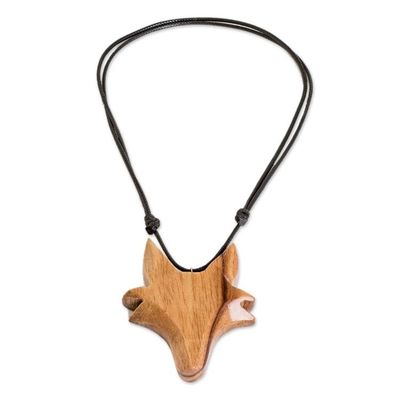 Alternate image for Hand-Carved Adjustable Cedarwood Fox Pendant Necklace Nocturnal Fox
