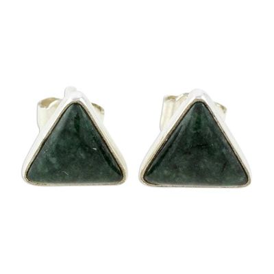 Alternate image for Trianglular Dark Green Jade Stud Earrings from Guatemala Dark Green Triangle of Life