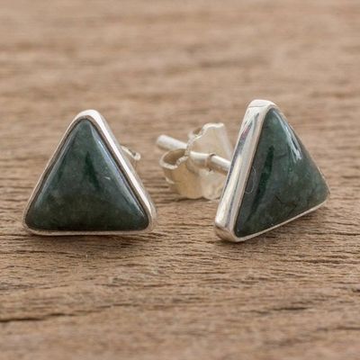 Alternate image for Trianglular Dark Green Jade Stud Earrings from Guatemala Dark Green Triangle of Life