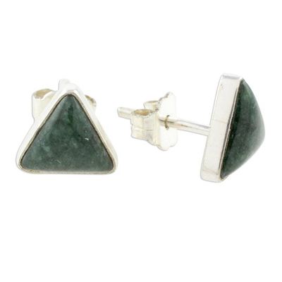 Alternate image for Trianglular Dark Green Jade Stud Earrings from Guatemala Dark Green Triangle of Life