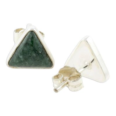 Alternate image for Trianglular Dark Green Jade Stud Earrings from Guatemala Dark Green Triangle of Life