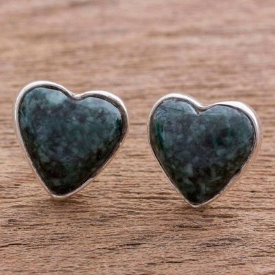 Alternate image for Dark Green Jade Heart Earrings Artisan Crafted Jewelry Love Sacred