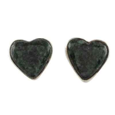 Alternate image for Dark Green Jade Heart Earrings Artisan Crafted Jewelry Love Sacred