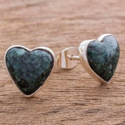 Alternate image for Dark Green Jade Heart Earrings Artisan Crafted Jewelry Love Sacred