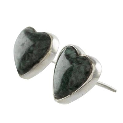 Alternate image for Dark Green Jade Heart Earrings Artisan Crafted Jewelry Love Sacred