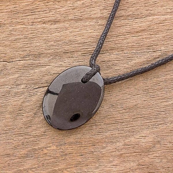 Alternate image for Black Jade Pendant Necklace with Cotton Cord Ancient Allure