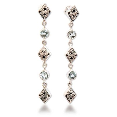 Alternate image for Balinese Kite-Themed Blue Topaz Silver Dangle Earrings Balinese Kite