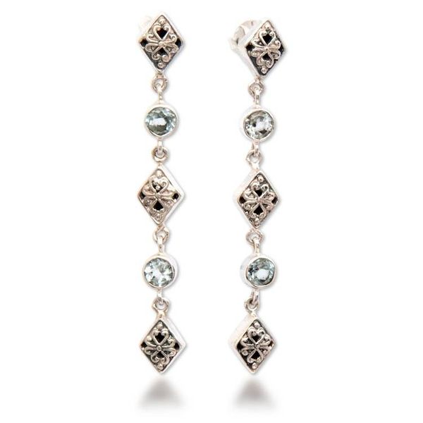Alternate image for Balinese Kite-Themed Blue Topaz Silver Dangle Earrings Balinese Kite