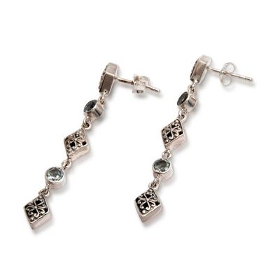 Alternate image for Balinese Kite-Themed Blue Topaz Silver Dangle Earrings Balinese Kite