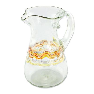 Alternate image for Hand Blown Recycled Glass Pitcher with Orange Motifs Orange Reef