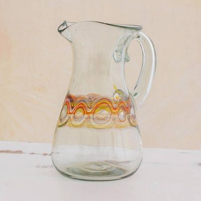 Alternate image for Hand Blown Recycled Glass Pitcher with Orange Motifs Orange Reef
