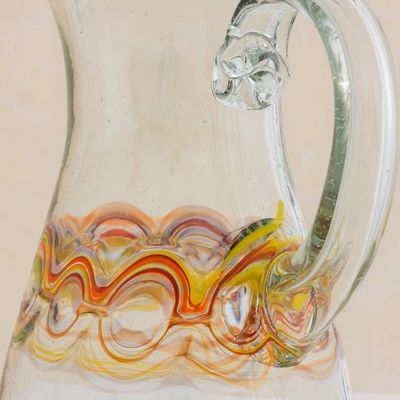 Alternate image for Hand Blown Recycled Glass Pitcher with Orange Motifs Orange Reef