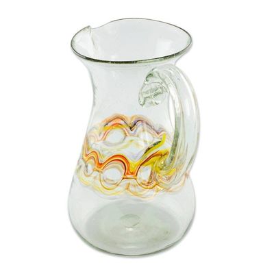 Alternate image for Hand Blown Recycled Glass Pitcher with Orange Motifs Orange Reef