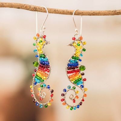 Alternate image for Rainbow Crystal and Glass Beaded Seahorse Dangle Earrings The Rainbow Seahorse