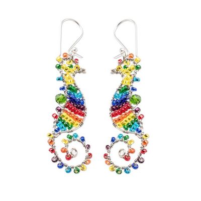 Alternate image for Rainbow Crystal and Glass Beaded Seahorse Dangle Earrings The Rainbow Seahorse
