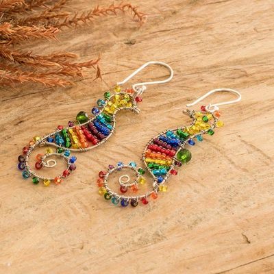 Alternate image for Rainbow Crystal and Glass Beaded Seahorse Dangle Earrings The Rainbow Seahorse