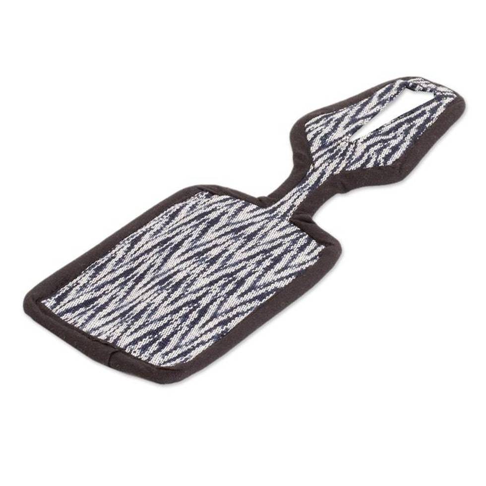 Blue White Cotton Luggage Tag Handmade in Guatemala 'Frontiers of Joy'