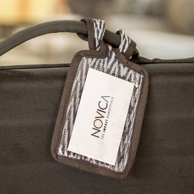 Alternate image for Blue  White Cotton Luggage Tag Handmade in Guatemala Frontiers of Joy