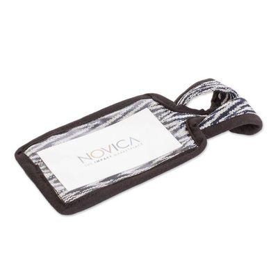 Alternate image for Blue  White Cotton Luggage Tag Handmade in Guatemala Frontiers of Joy