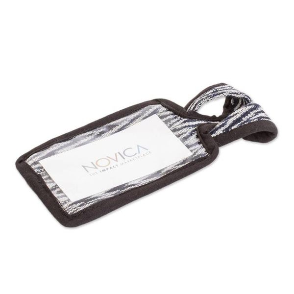 Alternate image for Blue  White Cotton Luggage Tag Handmade in Guatemala Frontiers of Joy