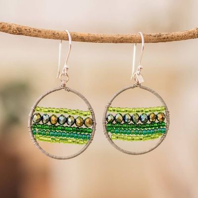 Alternate image for Green-Toned Round Crystal and Glass Beaded Dangle Earrings Green Glints
