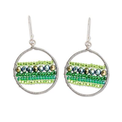 Alternate image for Green-Toned Round Crystal and Glass Beaded Dangle Earrings Green Glints