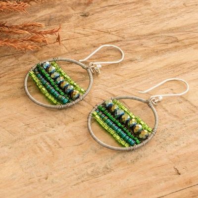 Alternate image for Green-Toned Round Crystal and Glass Beaded Dangle Earrings Green Glints