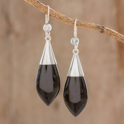 Primary image for Modern Sterling Silver Jade Dangle Earrings Maya Lance of Night