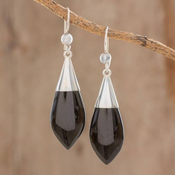Alternate image for Modern Sterling Silver Jade Dangle Earrings Maya Lance of Night