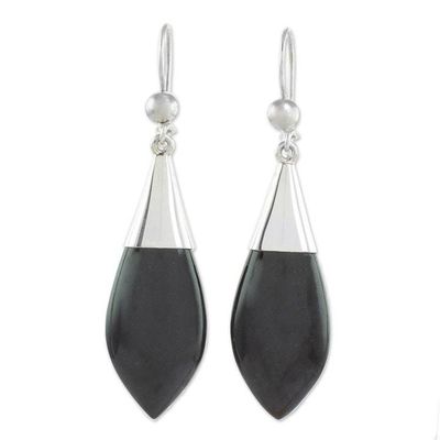 Alternate image for Modern Sterling Silver Jade Dangle Earrings Maya Lance of Night