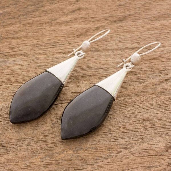 Alternate image for Modern Sterling Silver Jade Dangle Earrings Maya Lance of Night