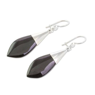 Alternate image for Modern Sterling Silver Jade Dangle Earrings Maya Lance of Night